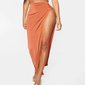 High Slit Slink Knot Midi Skirt